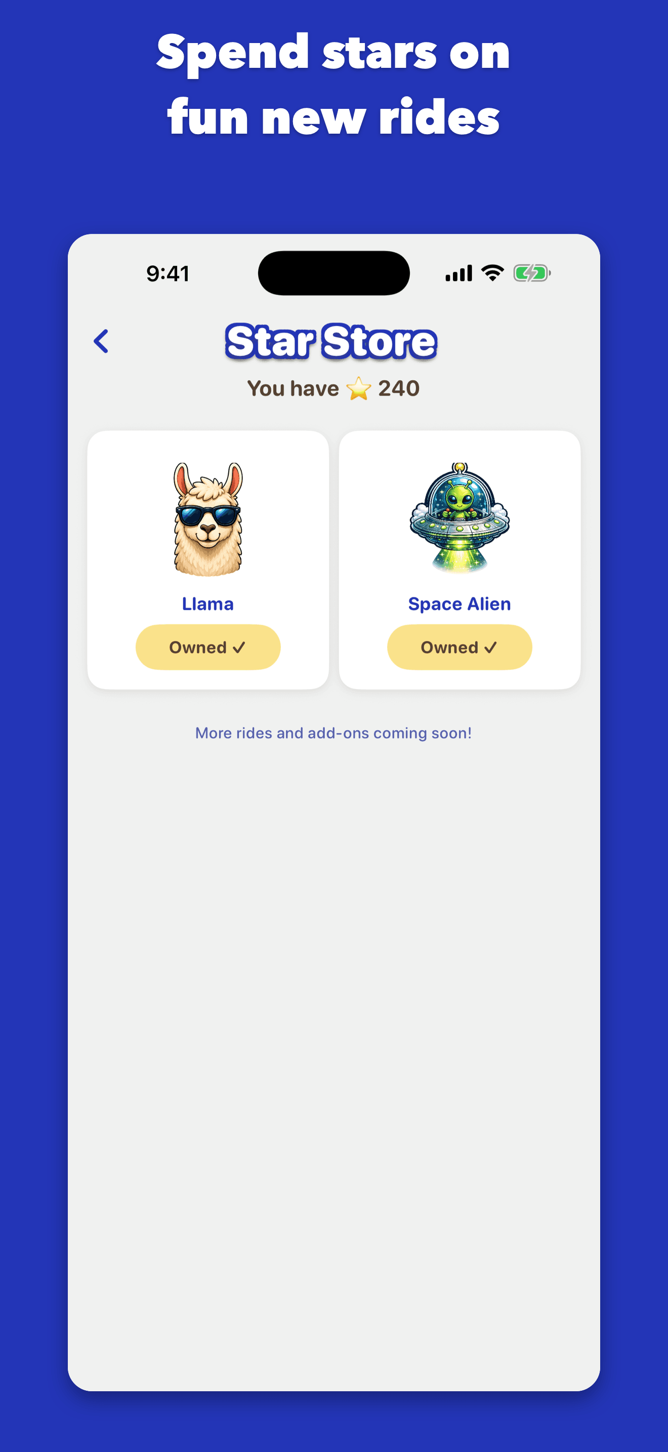 The Star Store with the llama and space alien rides
