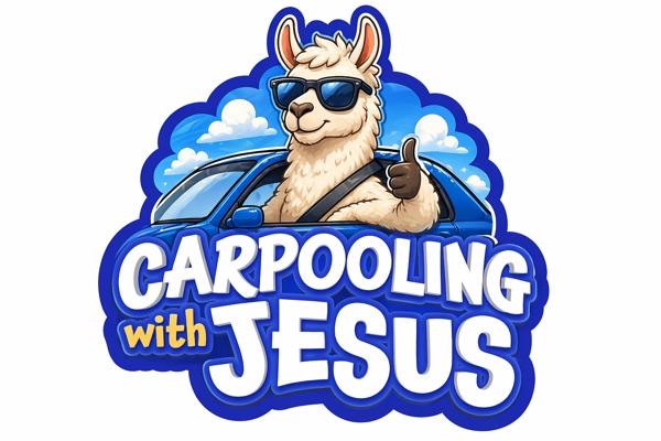 Carpooling with Jesus llama sticker