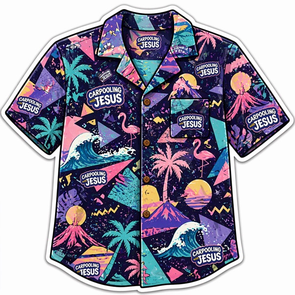 Carpooling with Jesus retro Hawaiian shirt sticker