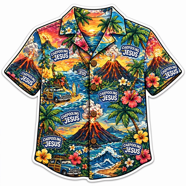 Carpooling with Jesus tropical Hawaiian shirt sticker